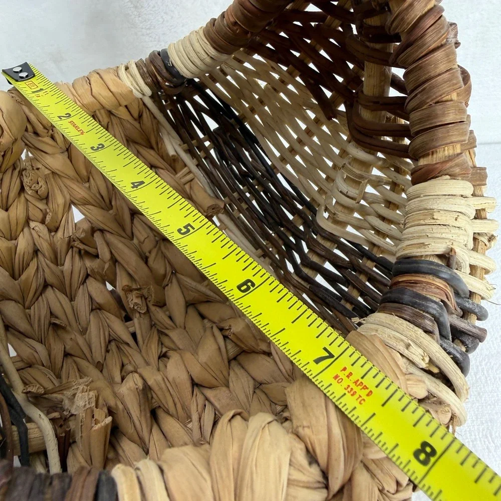 Handmade Tricolor Woven‎ Wicker Basket with Handle Rustic Brown Tan Decor
